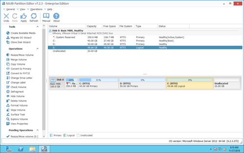 Partition E moved